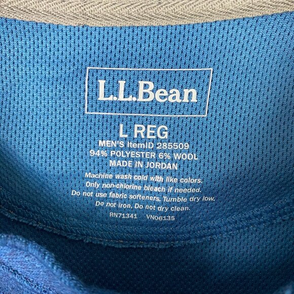 LL Bean Henley Shirt Mens Medium Blue Base Layer Elbow Patch Hiking Outdoor Wool - Picture 8 of 11